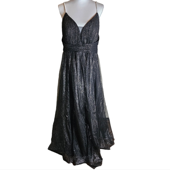 Ever Pretty Black Glittery Tulle Maxi Gown Size 4XL Spaghetti Strap Formal Dress - Picture 3 of 16